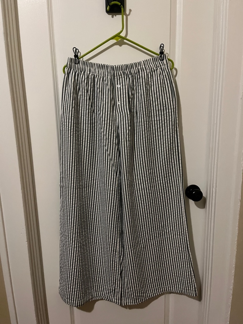 Green and White Striped Lounge Pants